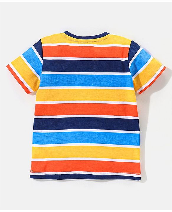 Babyhug Cotton Half Sleeves T-Shirt Text & Stripes Print- Yellow & Blue