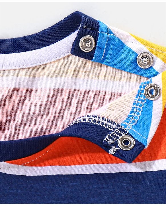 Babyhug Cotton Half Sleeves T-Shirt Text & Stripes Print- Yellow & Blue