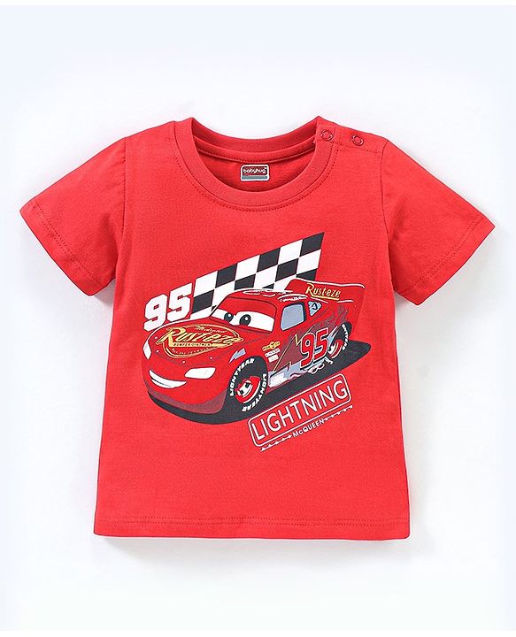 Babyhug Cotton Half Sleeves T-Shirt Lightning Mcqueen Print - Red