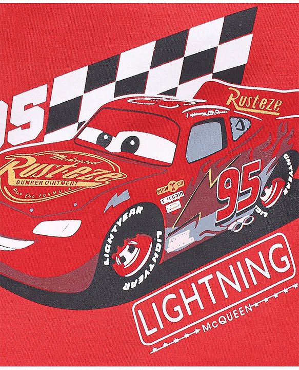Babyhug Cotton Half Sleeves T-Shirt Lightning Mcqueen Print - Red