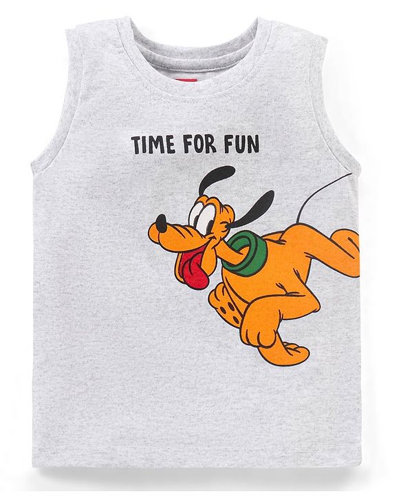 Babyhug 100% Cotton Sleeveless T-Shirt Goofy Print - White