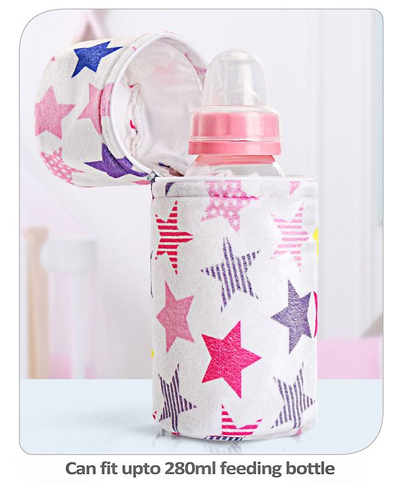 Babyhug Feeding Bottle Cover with Zip Star Print Pink - Fits Upto 280 ml Bottle