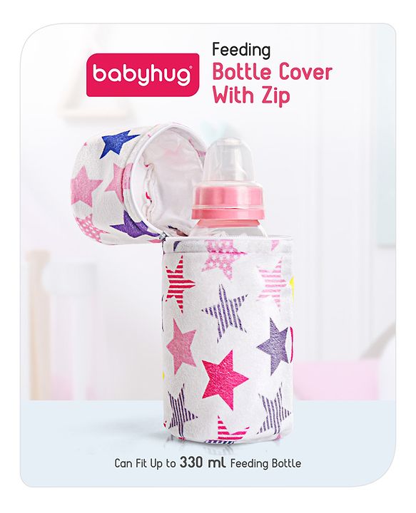 Babyhug Feeding Bottle Cover with Zip Star Print Pink - Fits Upto 280 ml Bottle