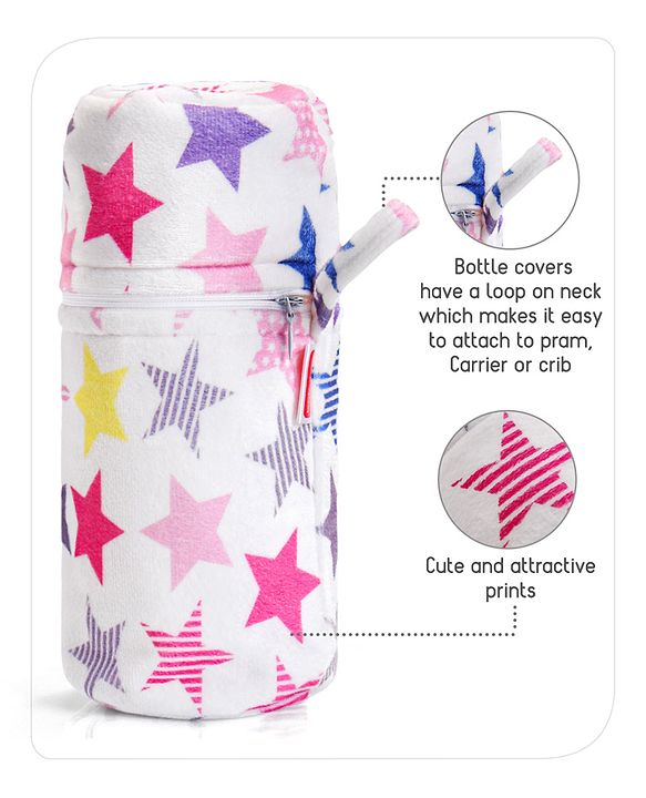 Babyhug Feeding Bottle Cover with Zip Star Print Pink - Fits Upto 280 ml Bottle