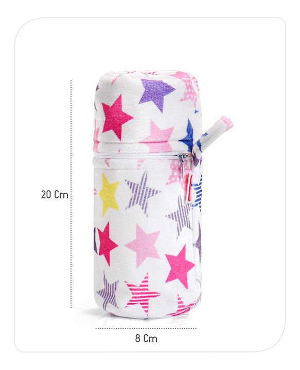 Babyhug Feeding Bottle Cover with Zip Star Print Pink - Fits Upto 280 ml Bottle