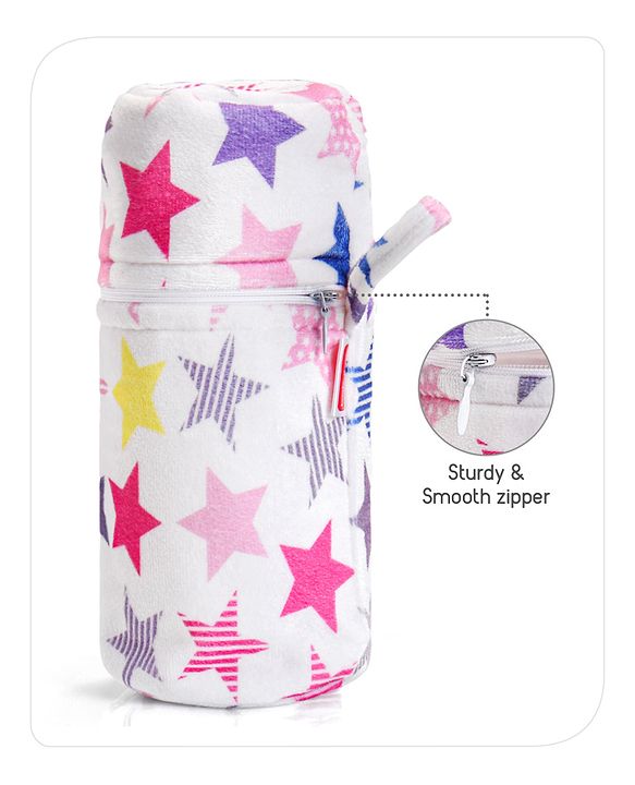 Babyhug Feeding Bottle Cover with Zip Star Print Pink - Fits Upto 280 ml Bottle