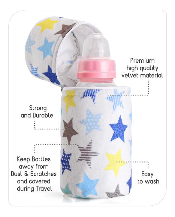 Babyhug Feeding Bottle Cover with Zip Star Print Pink - Fits Upto 280 ml Bottle