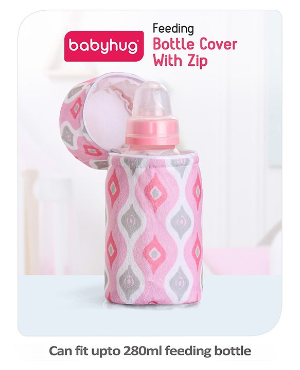 Babyhug Feeding Bottle Cover with Zip Star Print Pink - Fits Upto 280 ml Bottle