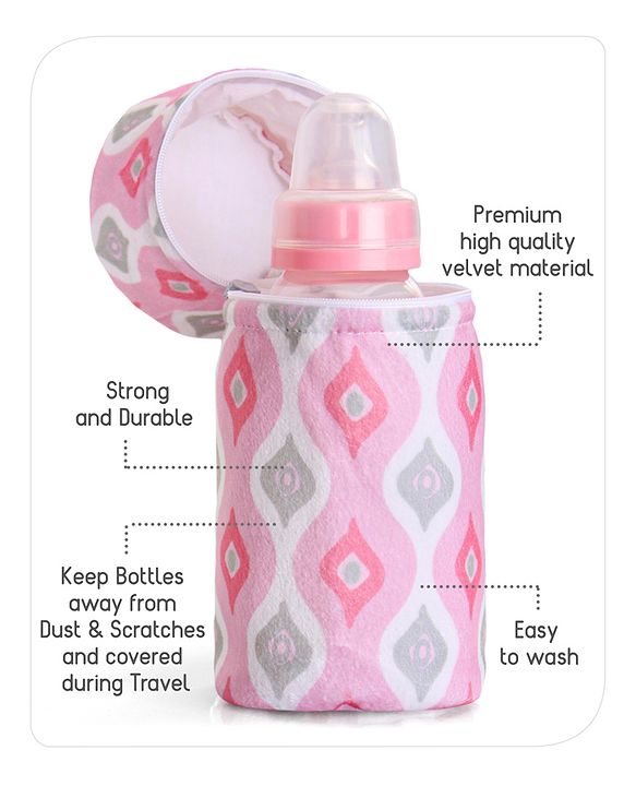 Babyhug Feeding Bottle Cover with Zip Star Print Pink - Fits Upto 280 ml Bottle