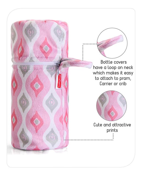 Babyhug Feeding Bottle Cover with Zip Star Print Pink - Fits Upto 280 ml Bottle