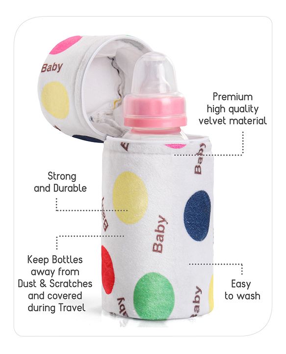 Babyhug Feeding Bottle Cover with Zip Star Print Pink - Fits Upto 280 ml Bottle