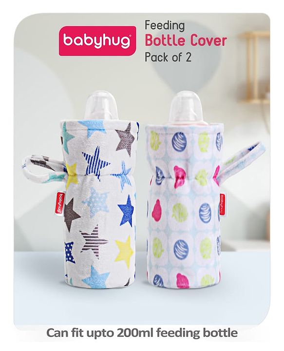 Babyhug Feeding Bottle Cover Star Print Pack of 2 Blue - Fits Upto 200 ml Bottle