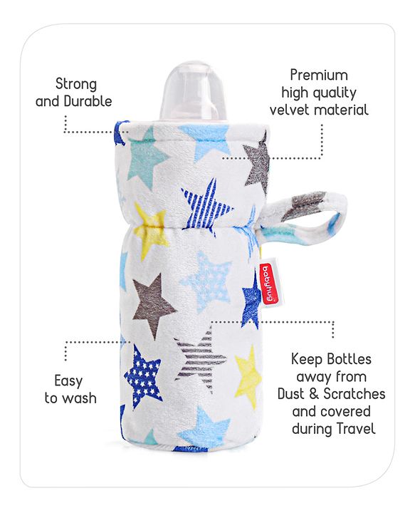 Babyhug Feeding Bottle Cover Star Print Pack of 2 Blue - Fits Upto 200 ml Bottle