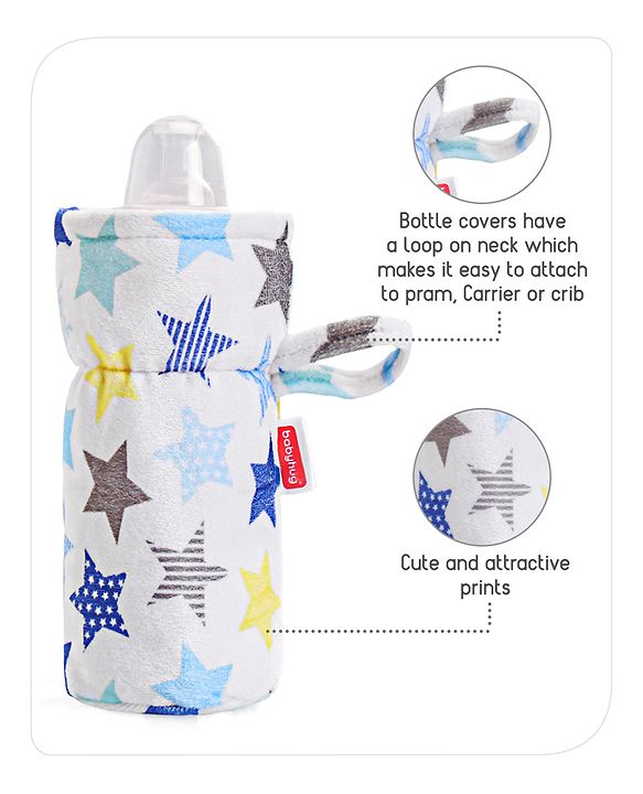 Babyhug Feeding Bottle Cover Star Print Pack of 2 Blue - Fits Upto 200 ml Bottle