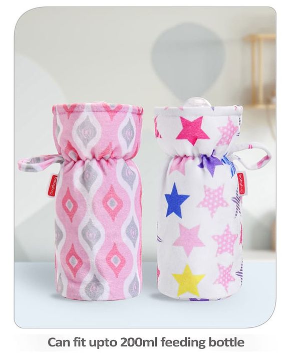 Babyhug Feeding Bottle Cover Star Print Pack of 2 Blue - Fits Upto 200 ml Bottle
