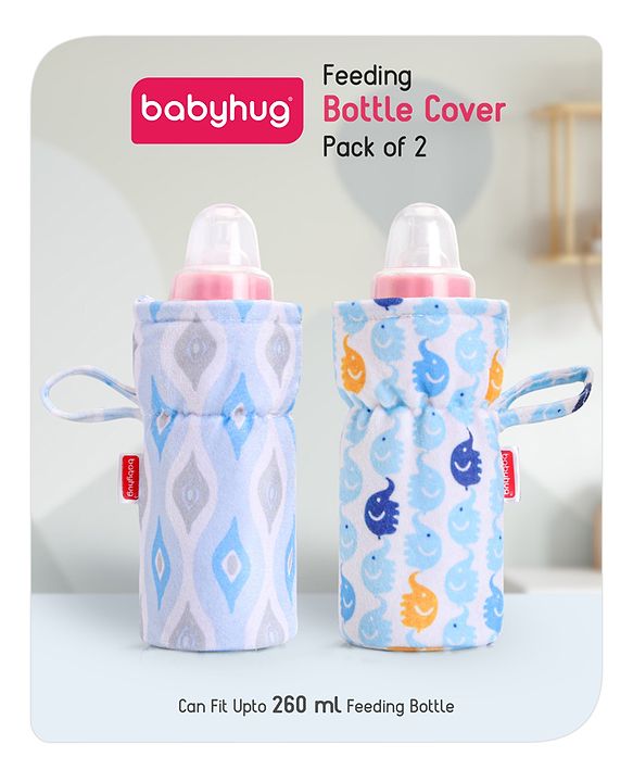 Babyhug Feeding Bottle Cover Star Print Pack of 2 Blue - Fits Upto 200 ml Bottle