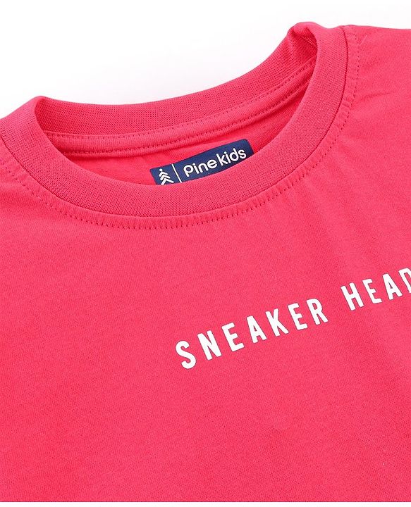 Pine Kids 100% Cotton Half Sleeves T-Shirt Sneakers Print - Red