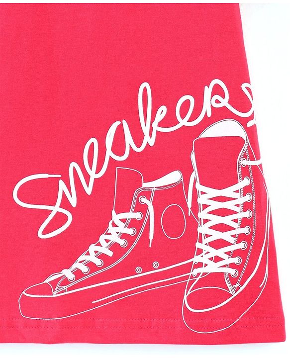 Pine Kids 100% Cotton Half Sleeves T-Shirt Sneakers Print - Red