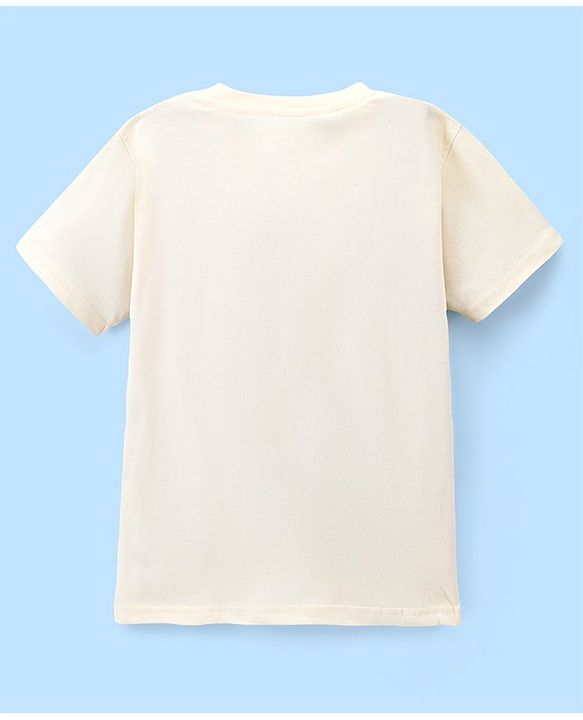 Pine Kids 100% Cotton Half Sleeves Biowashed T-Shirt Palm Tree Print - Off White
