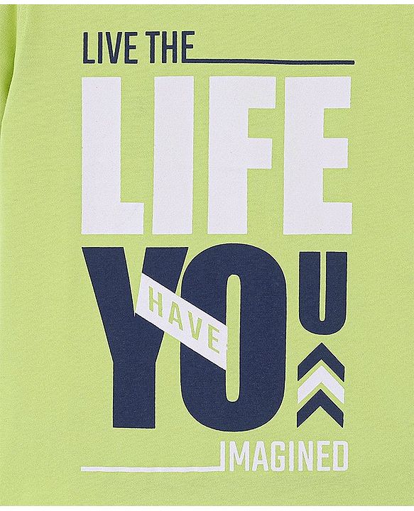 Pine Kids 100% Cotton Half Sleeves Bio Washed T-Shirt Text Print - Green