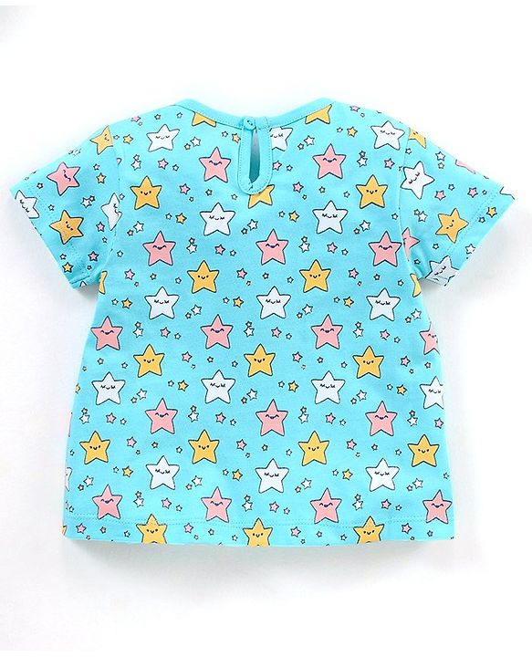 Babyhug Cotton Half Sleeves Night Suit Stars Print - Mint