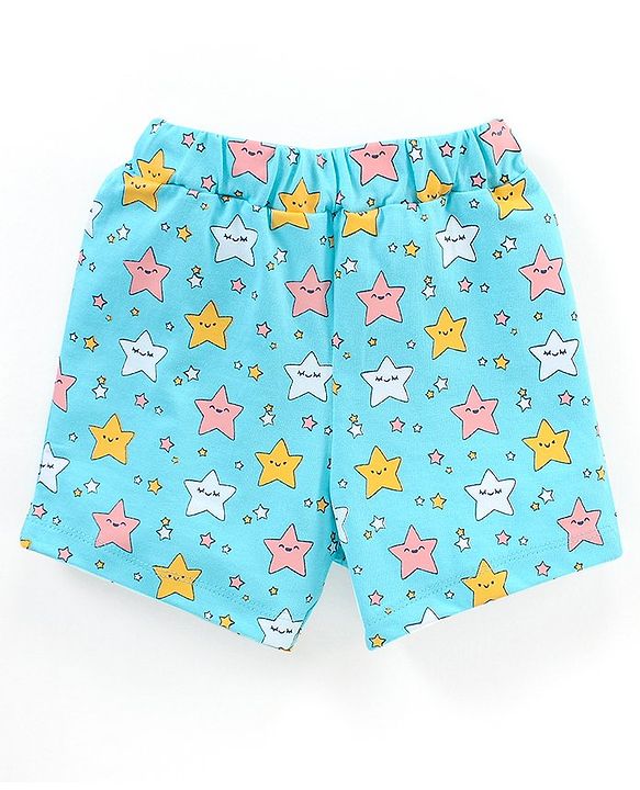 Babyhug Cotton Half Sleeves Night Suit Stars Print - Mint