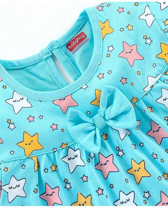 Babyhug Cotton Half Sleeves Night Suit Stars Print - Mint