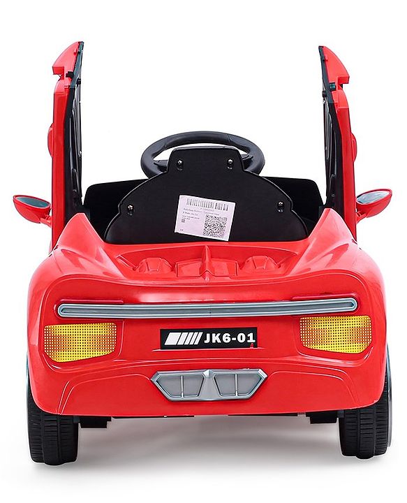 Babyhug Battery Operated Small Ride on Car with Scissor Doors Music & Light  Red| Openable Wing Doors| Wide Comfortable Seat| Pre-loaded Music with USB & AUX| Easy to Assemble| Easy to Operate| Forward & Reverse Drive| Rechargeable Battery