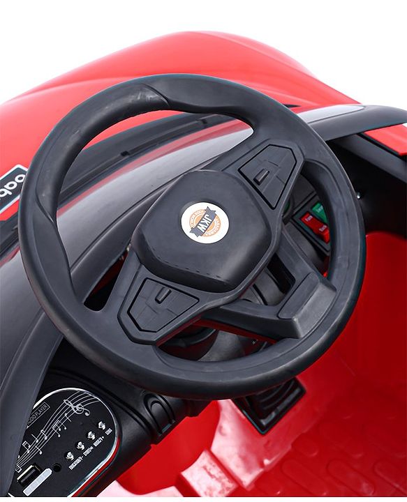 Babyhug Battery Operated Small Ride on Car with Scissor Doors Music & Light  Red| Openable Wing Doors| Wide Comfortable Seat| Pre-loaded Music with USB & AUX| Easy to Assemble| Easy to Operate| Forward & Reverse Drive| Rechargeable Battery