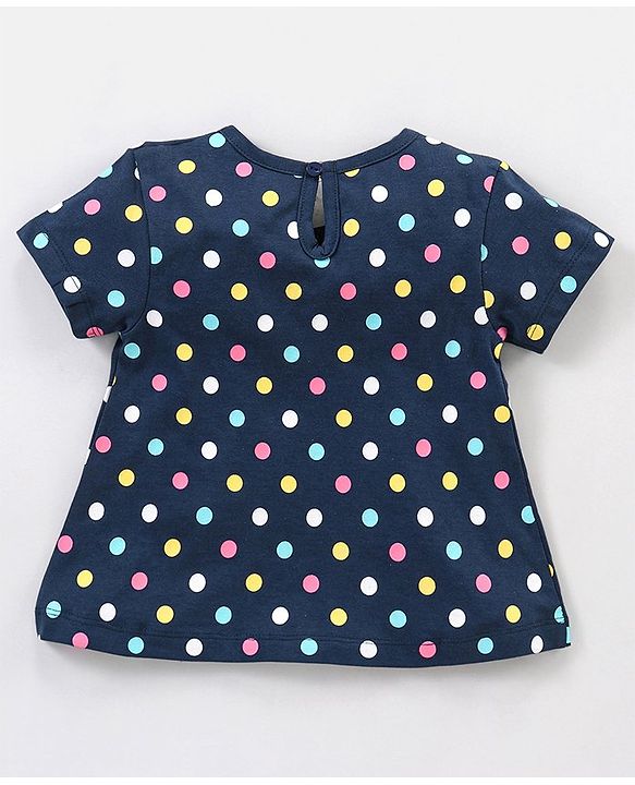Babyhug Cotton Knit Half Sleeves Night Suit with Bow Applique Polka Dots Print - Blue