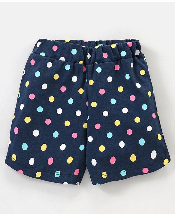 Babyhug Cotton Knit Half Sleeves Night Suit with Bow Applique Polka Dots Print - Blue