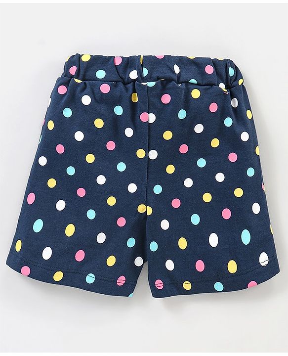 Babyhug Cotton Knit Half Sleeves Night Suit with Bow Applique Polka Dots Print - Blue