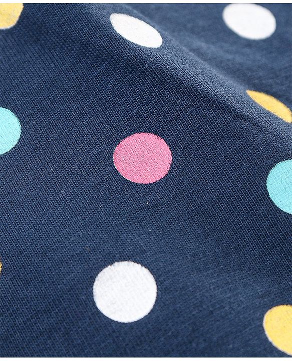 Babyhug Cotton Knit Half Sleeves Night Suit with Bow Applique Polka Dots Print - Blue