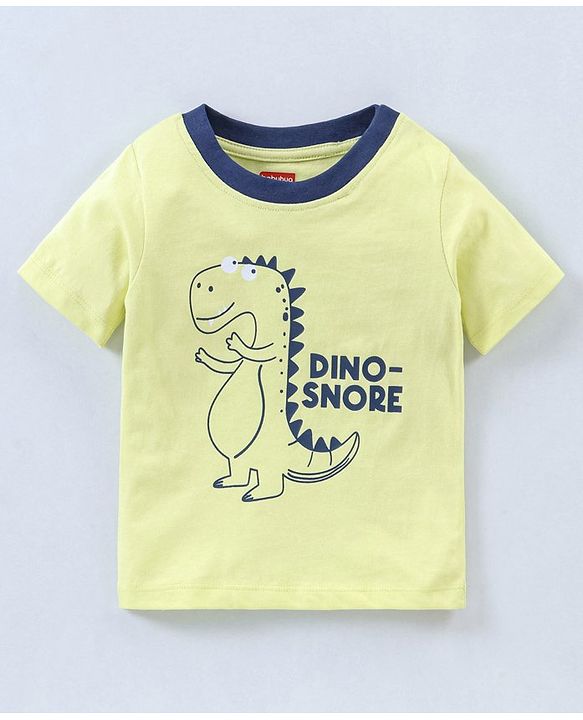 Babyhug Cotton Knit Half Sleeves Night Suit Dino Print - Green