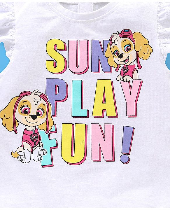 Babyhug 100% Cotton Half Sleeves Top Paw Patrol Print and Schiffli Frill Detailing - Multicolour