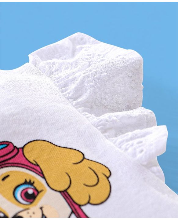 Babyhug 100% Cotton Half Sleeves Top Paw Patrol Print and Schiffli Frill Detailing - Multicolour