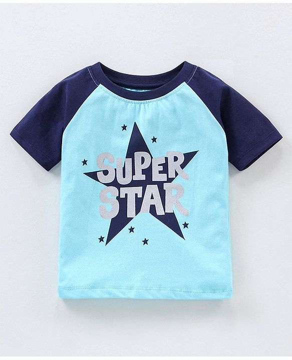 Babyhug Cotton Knit Half Sleeves Night Suit Star Print - Blue