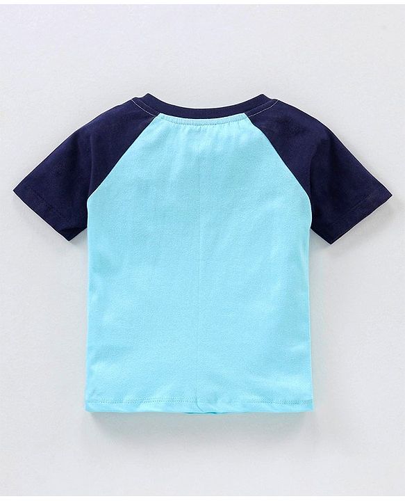 Babyhug Cotton Knit Half Sleeves Night Suit Star Print - Blue