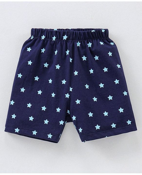 Babyhug Cotton Knit Half Sleeves Night Suit Star Print - Blue