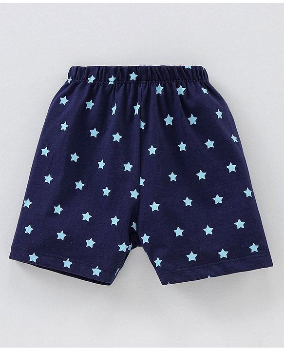 Babyhug Cotton Knit Half Sleeves Night Suit Star Print - Blue