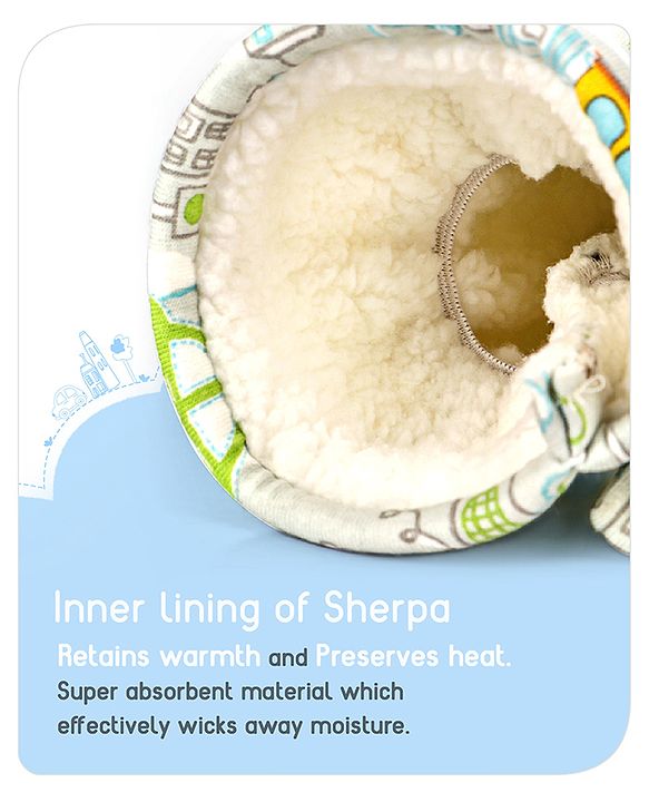 Babyhug 100% Cotton Premium Feeding Bottle Cover with Sherpa Lining Vehicle Print - Fits Upto 200 ml Bottle