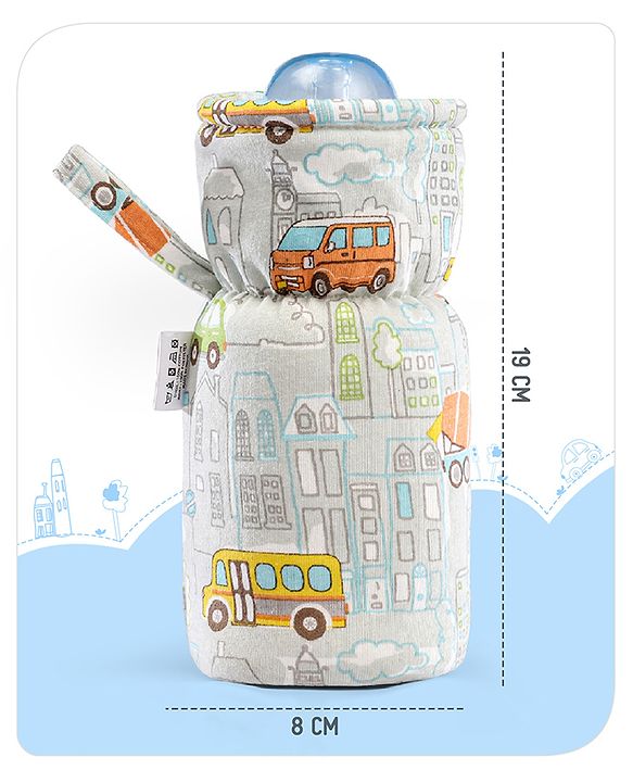 Babyhug 100% Cotton Premium Feeding Bottle Cover with Sherpa Lining Vehicle Print - Fits Upto 200 ml Bottle