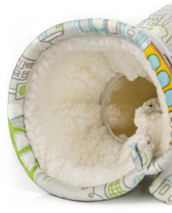 Babyhug 100% Cotton Premium Feeding Bottle Cover with Sherpa Lining Vehicle Print - Fits Upto 200 ml Bottle