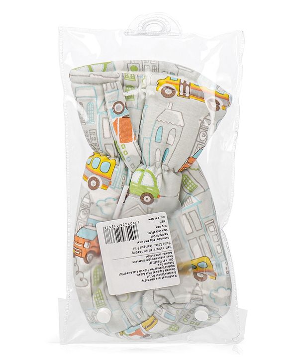 Babyhug 100% Cotton Premium Feeding Bottle Cover with Sherpa Lining Vehicle Print - Fits Upto 200 ml Bottle
