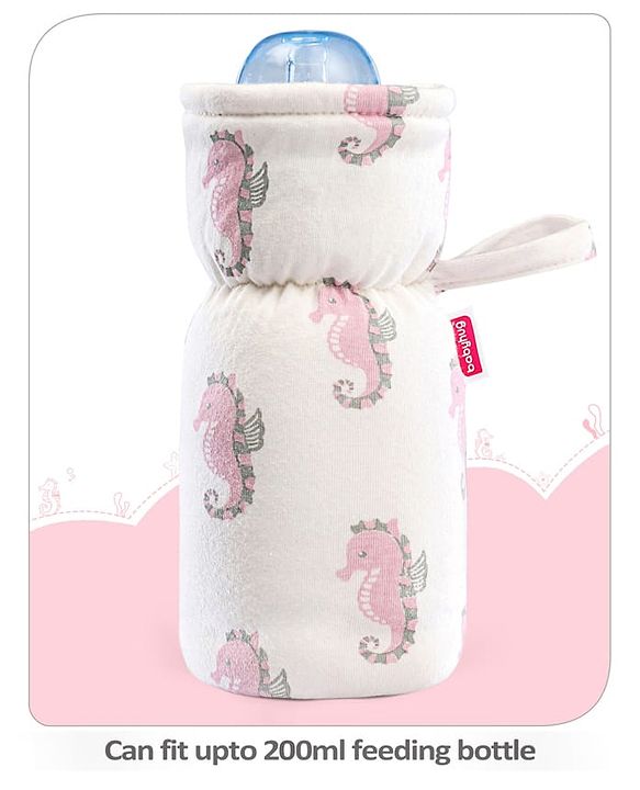 Babyhug 100% Cotton Premium Feeding Bottle Cover with Sherpa Lining Vehicle Print - Fits Upto 200 ml Bottle