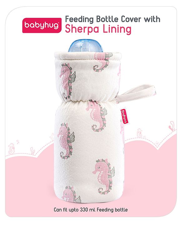Babyhug 100% Cotton Premium Feeding Bottle Cover with Sherpa Lining Vehicle Print - Fits Upto 200 ml Bottle