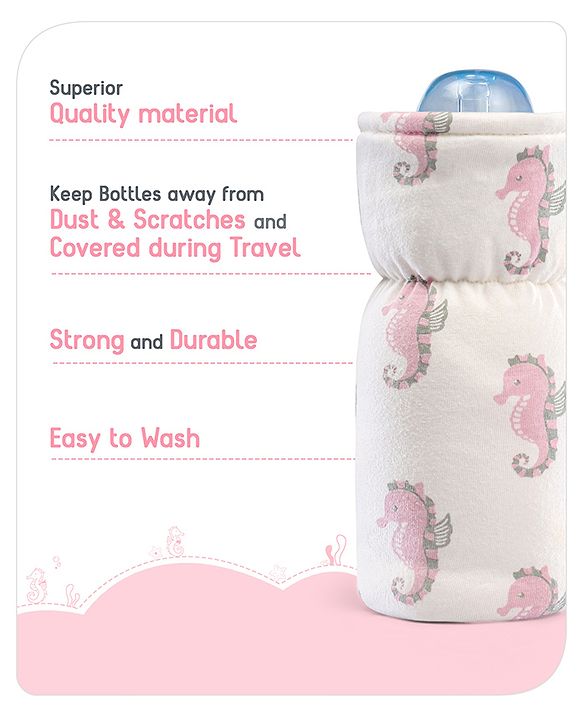 Babyhug 100% Cotton Premium Feeding Bottle Cover with Sherpa Lining Vehicle Print - Fits Upto 200 ml Bottle