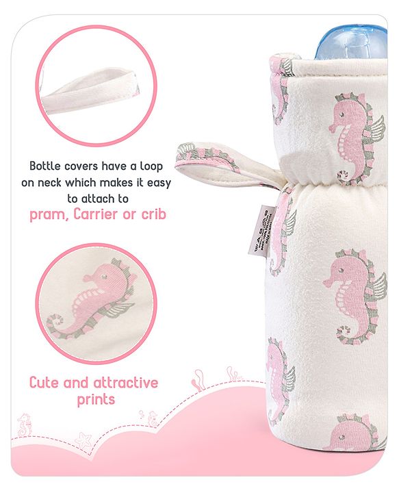Babyhug 100% Cotton Premium Feeding Bottle Cover with Sherpa Lining Vehicle Print - Fits Upto 200 ml Bottle