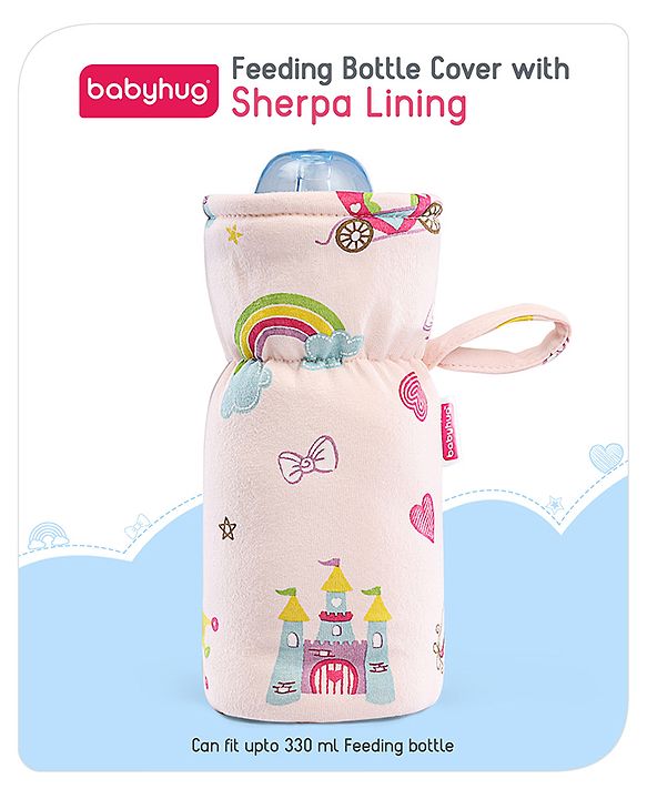 Babyhug 100% Cotton Premium Feeding Bottle Cover with Sherpa Lining Vehicle Print - Fits Upto 200 ml Bottle