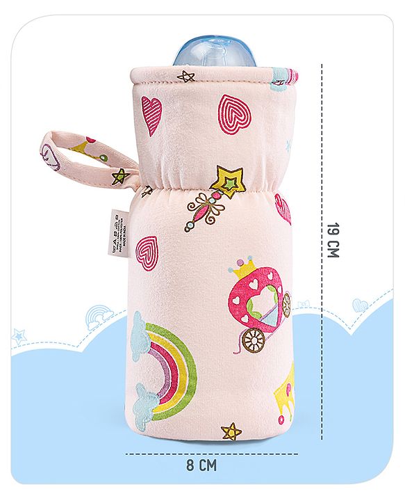 Babyhug 100% Cotton Premium Feeding Bottle Cover with Sherpa Lining Vehicle Print - Fits Upto 200 ml Bottle